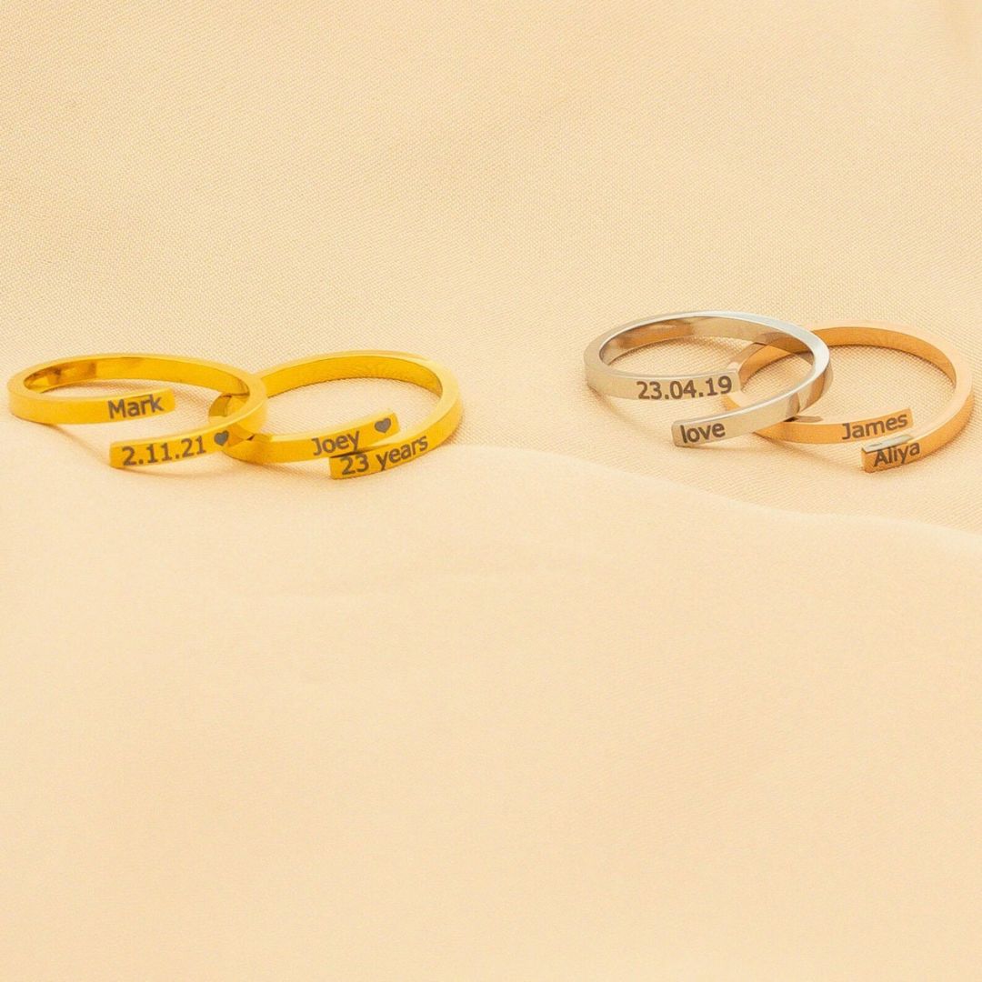 Adjustable Double Name Ring For Couples