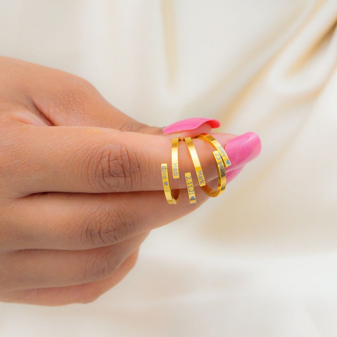 Adjustable Double Name Ring For Couples