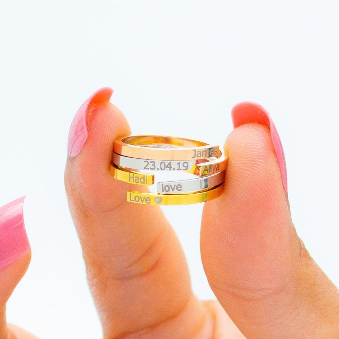 Adjustable Double Name Ring For Couples