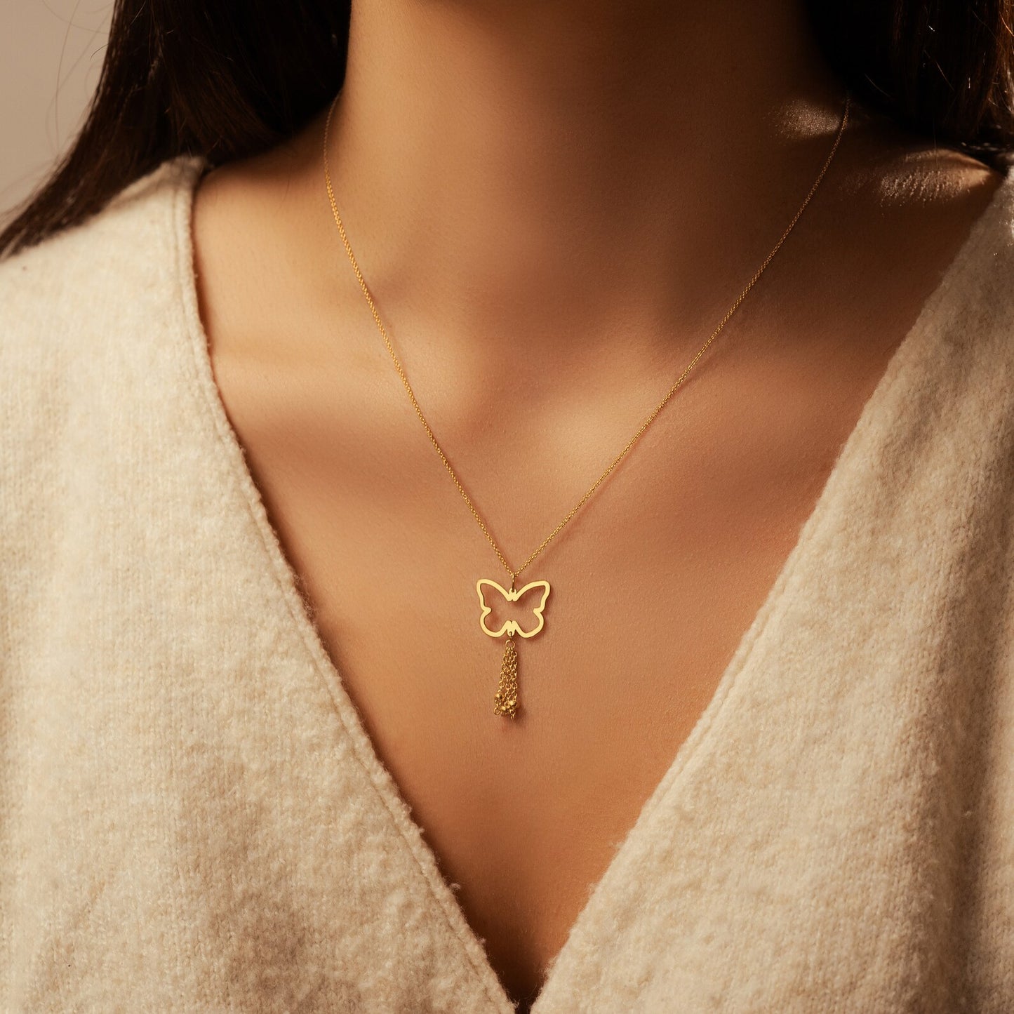 Butterfly With Tail Pendant Necklace
