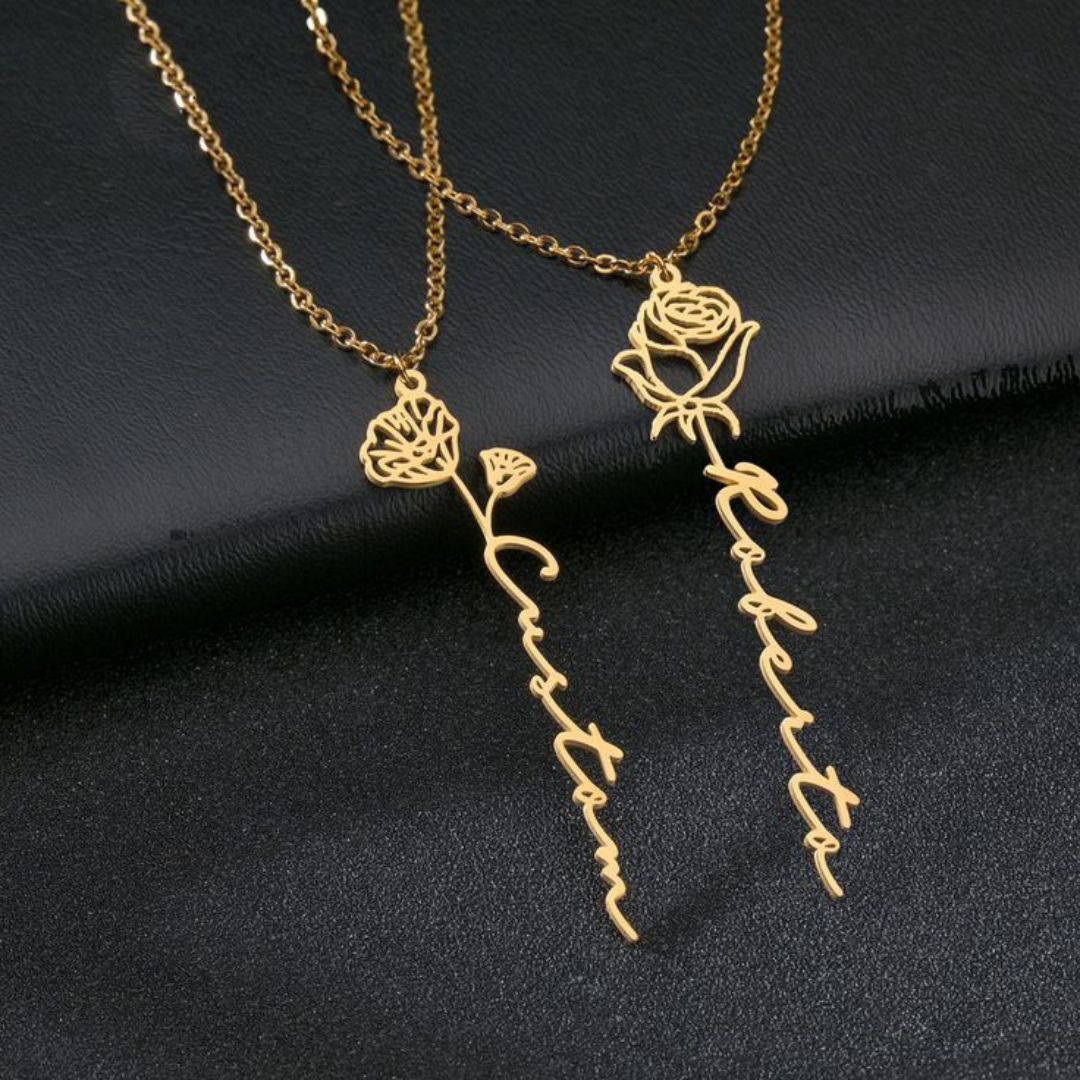 Custom Birth Flower Name Necklace