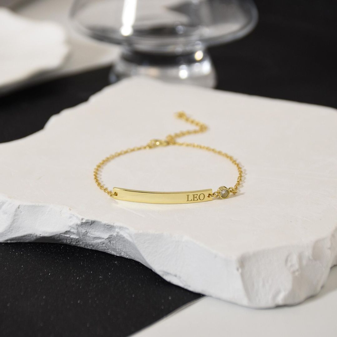 Custom Engraved Bar With Birthstone Bracelet