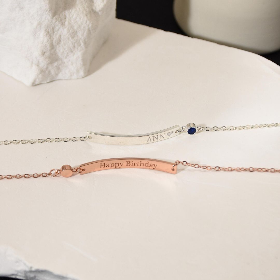 Custom Engraved Bar With Birthstone Bracelet