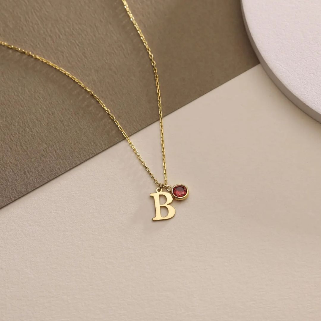 Custom Initial With Birthstone Necklace