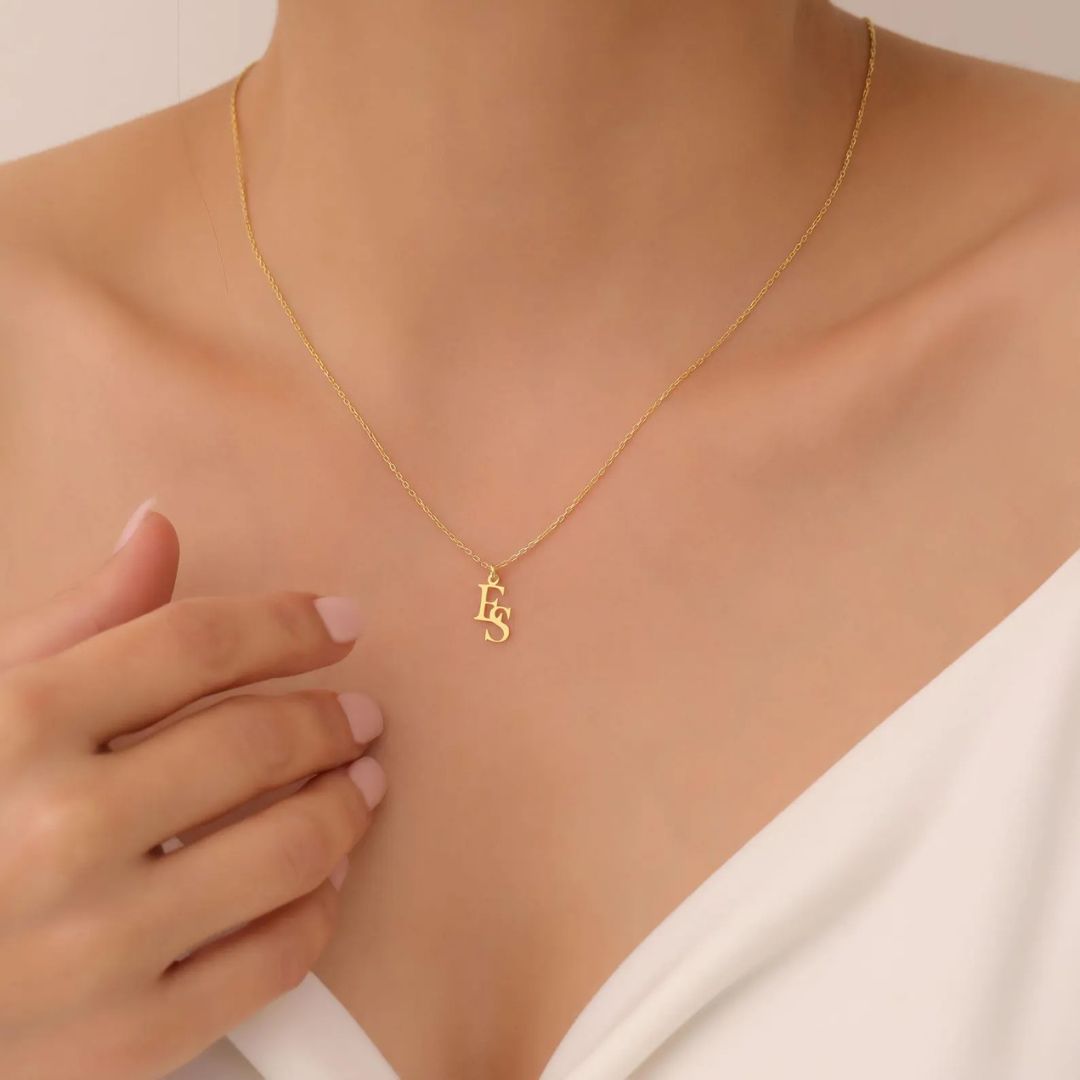 Customized Interlocking Letters Necklace, Two Initials Necklace