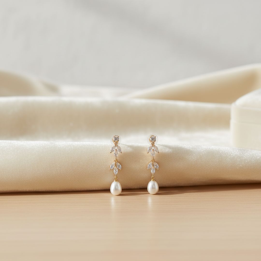 Dainty Pearl Necklace Set With Earrings | Wedding Special