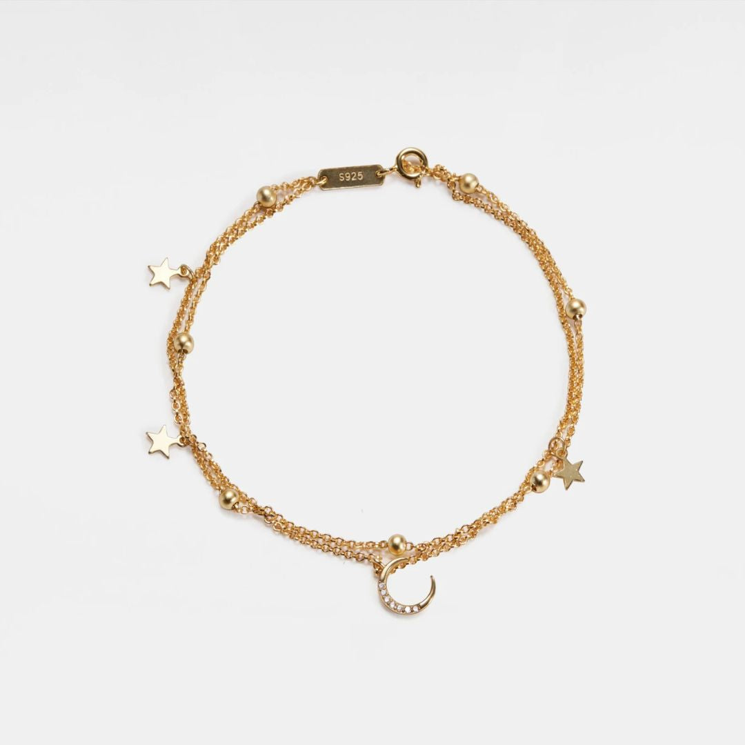 Double Chain Moon And Star Charma Bracelet