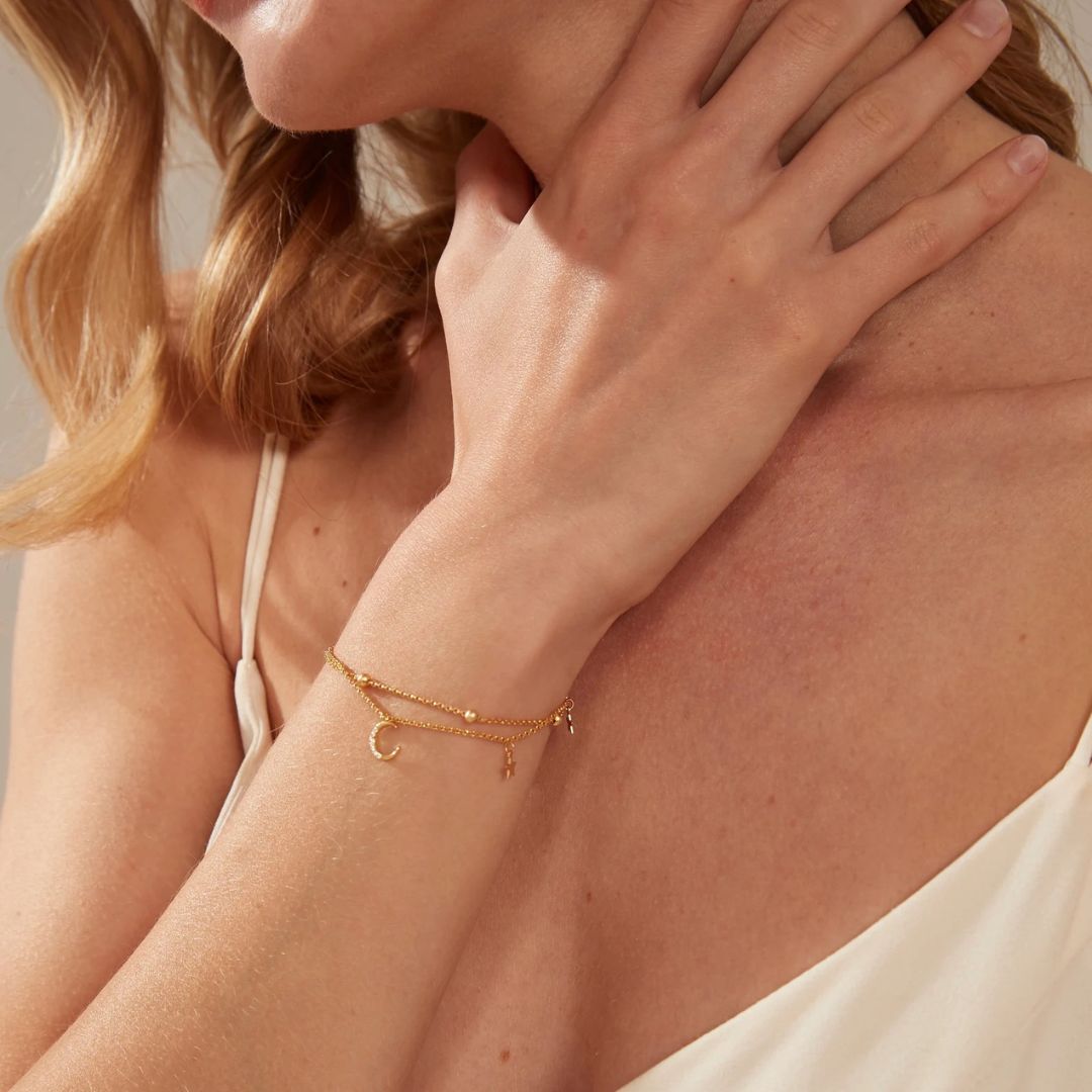 Double Chain Moon And Star Charma Bracelet