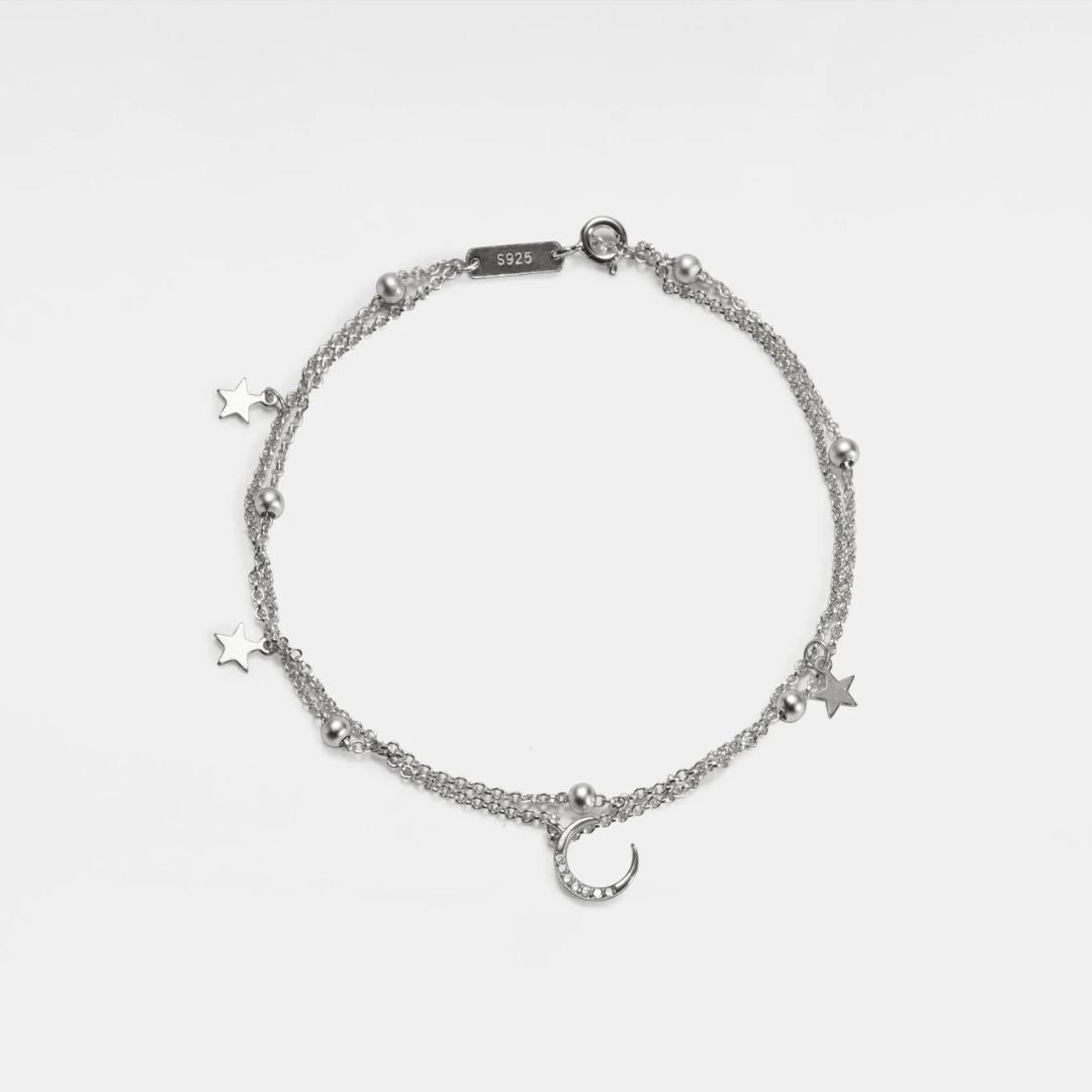 Double Chain Moon And Star Charma Bracelet