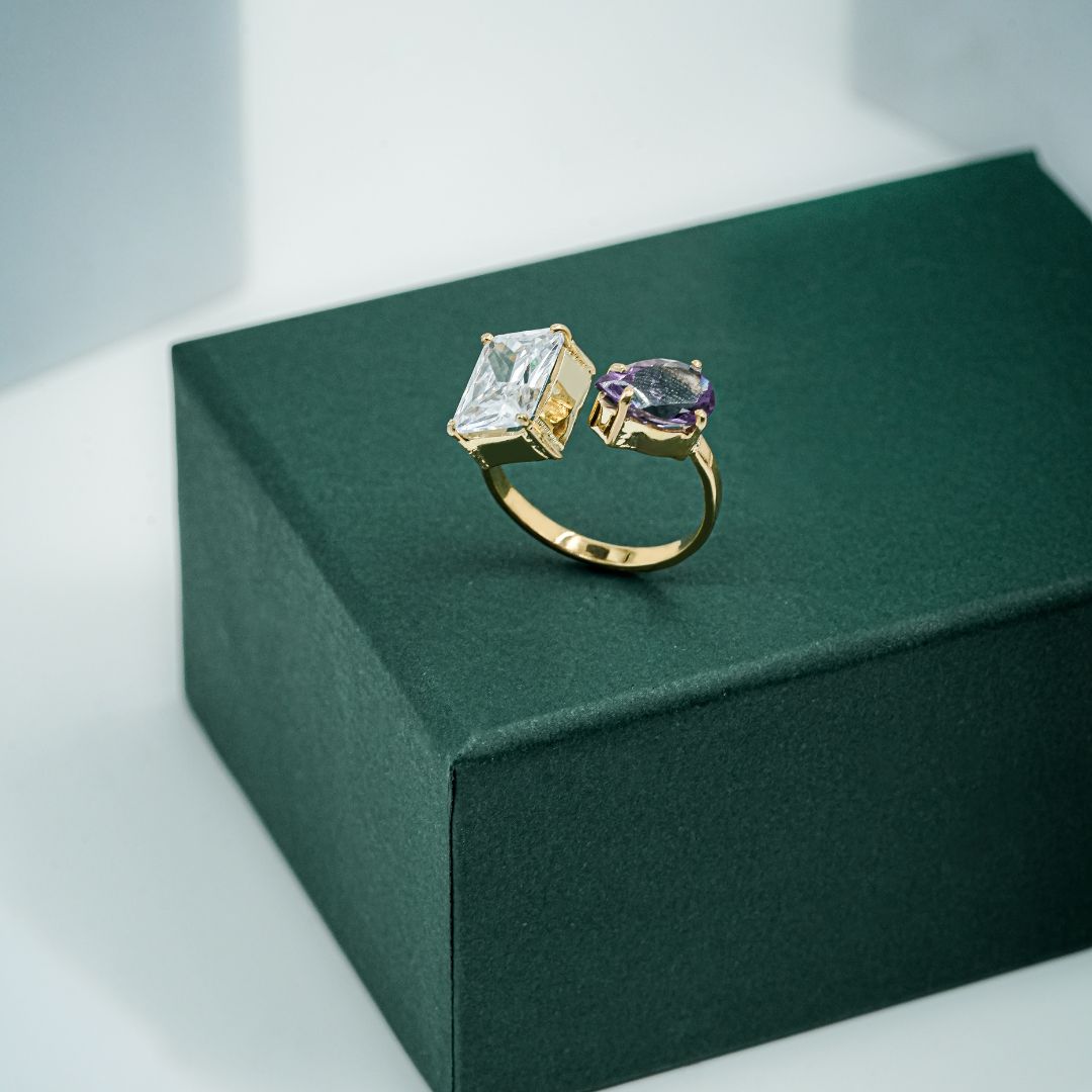 Emerald Cut Dual Stone Ring