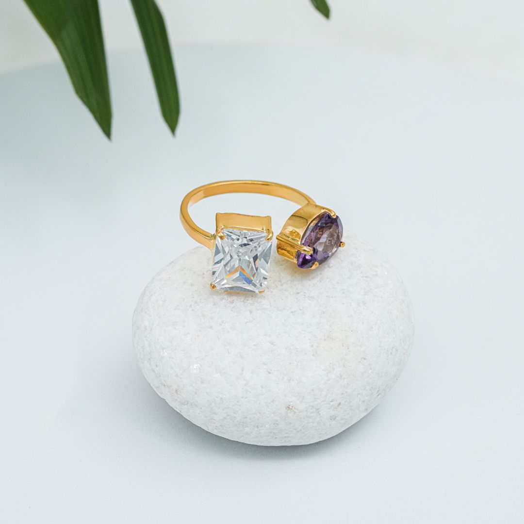 Emerald Cut Dual Stone Ring