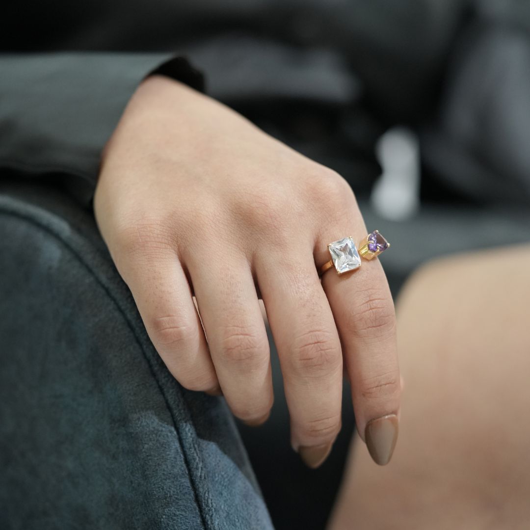 Emerald Cut Dual Stone Ring