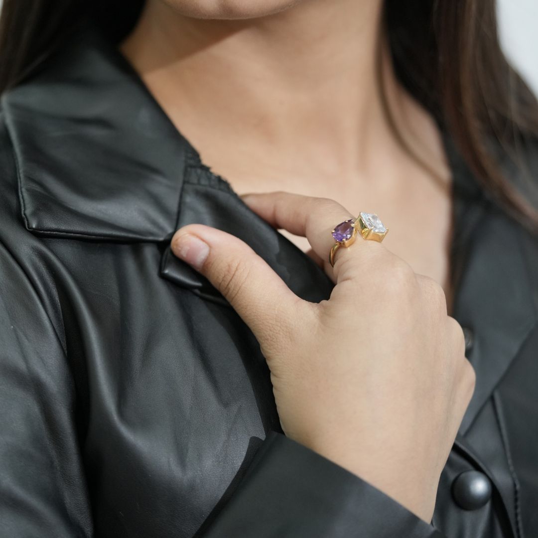 Emerald Cut Dual Stone Ring