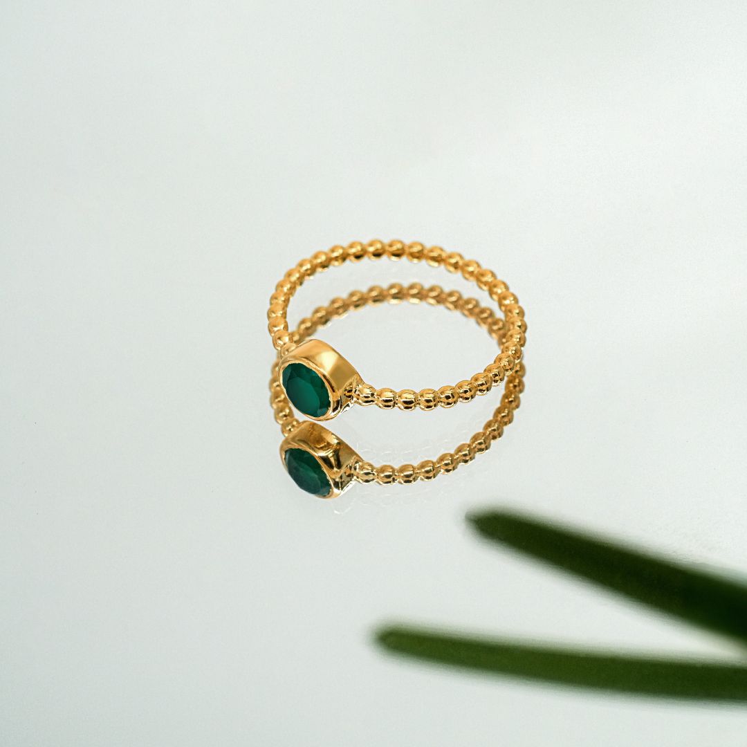 Emerald Glow Beaded Ring