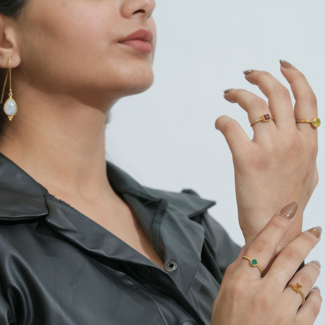 Emerald Glow Beaded Ring