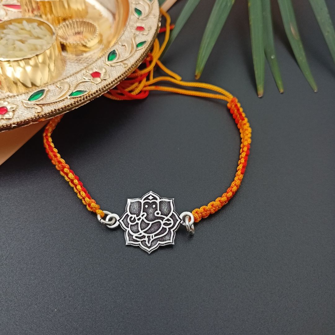 Ganesha Engraved Silver Rakhi