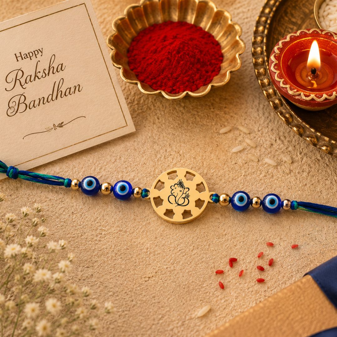 Ganesha Rakhi With Evil Eye Pearl