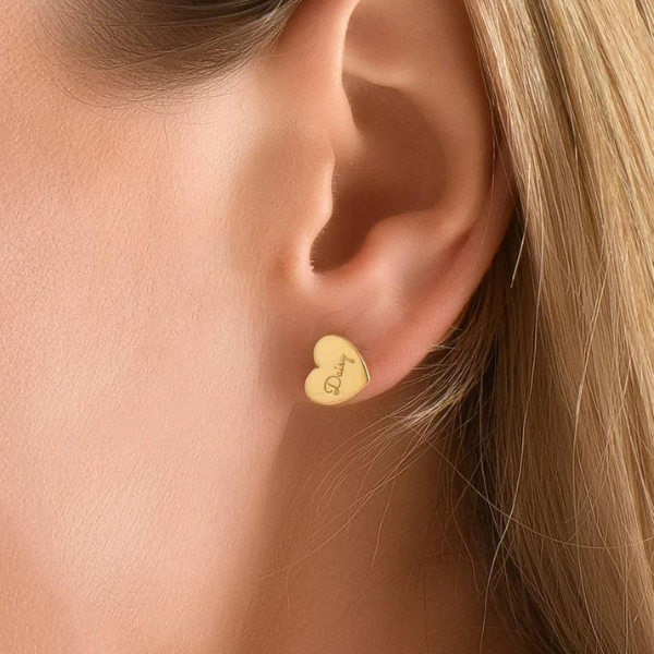 Heart Shape Engraved Name Earring