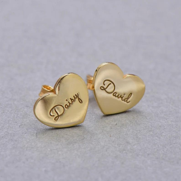Heart Shape Engraved Name Earring