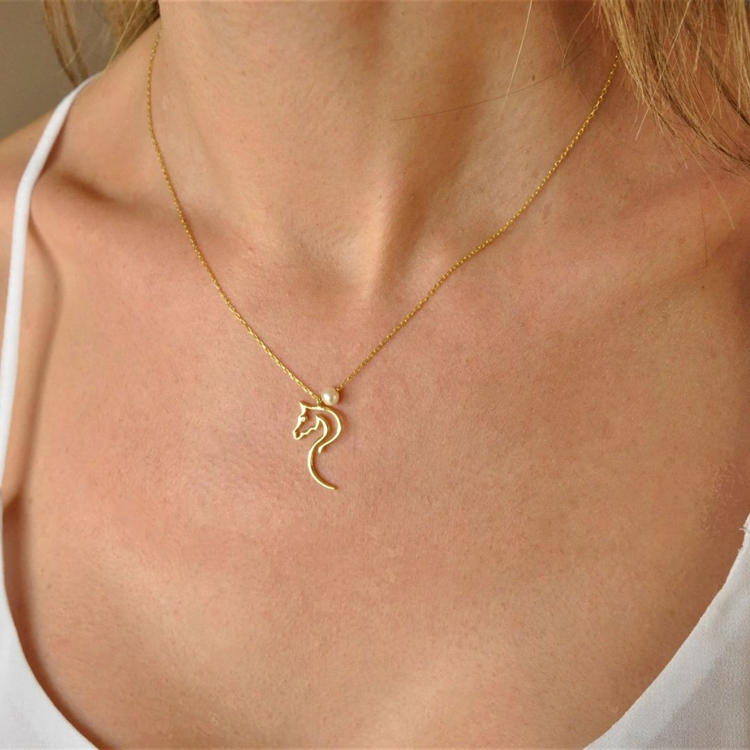 Horse Necklace With Pearl