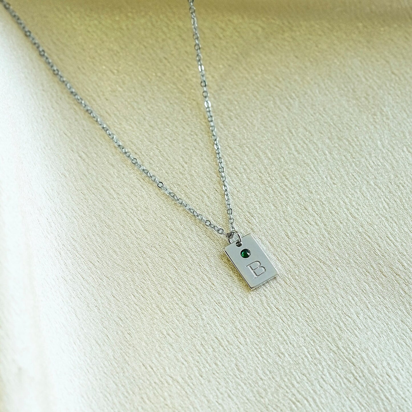 Initial Tag Necklace With Birthstone