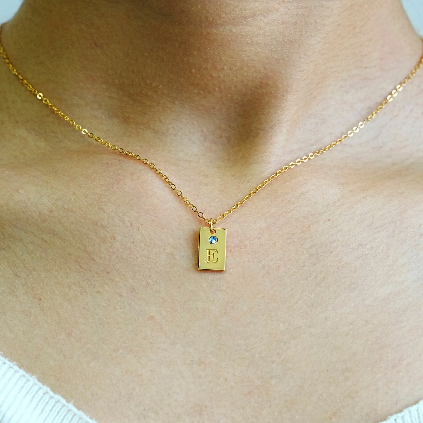 Initial Tag Necklace With Birthstone