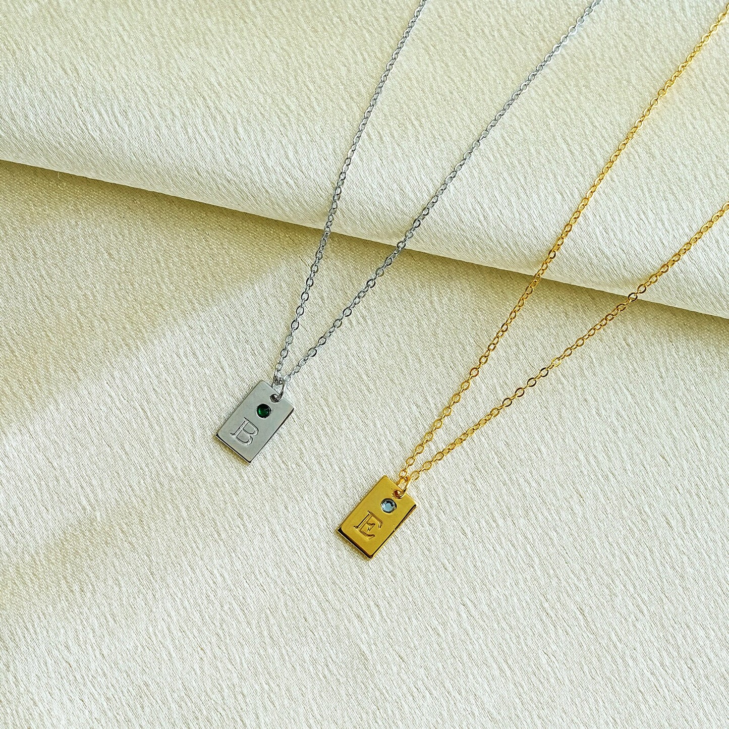 Initial Tag Necklace With Birthstone