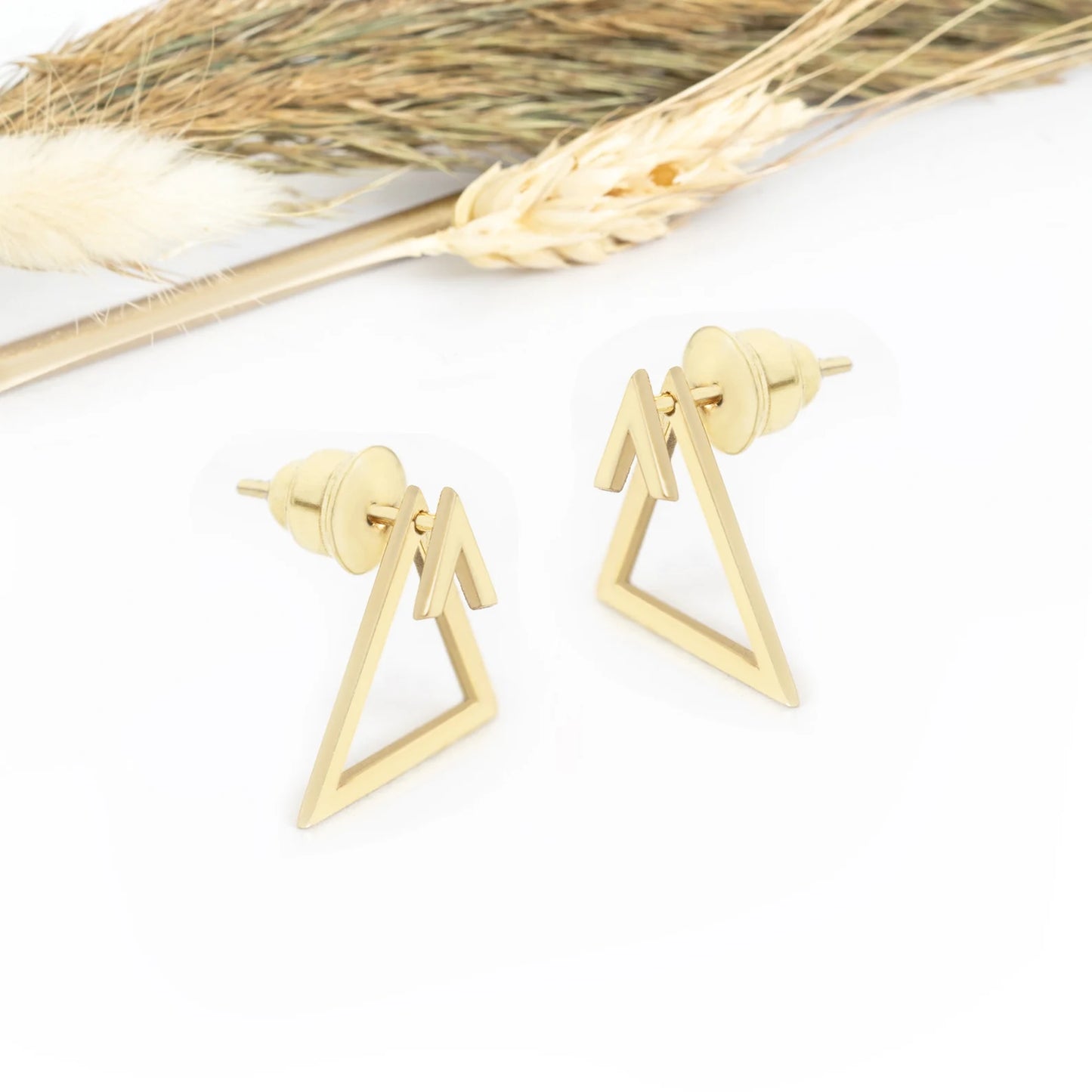Minimalist Dual Triangle Earrings | Geometric Layered Ear Jacket