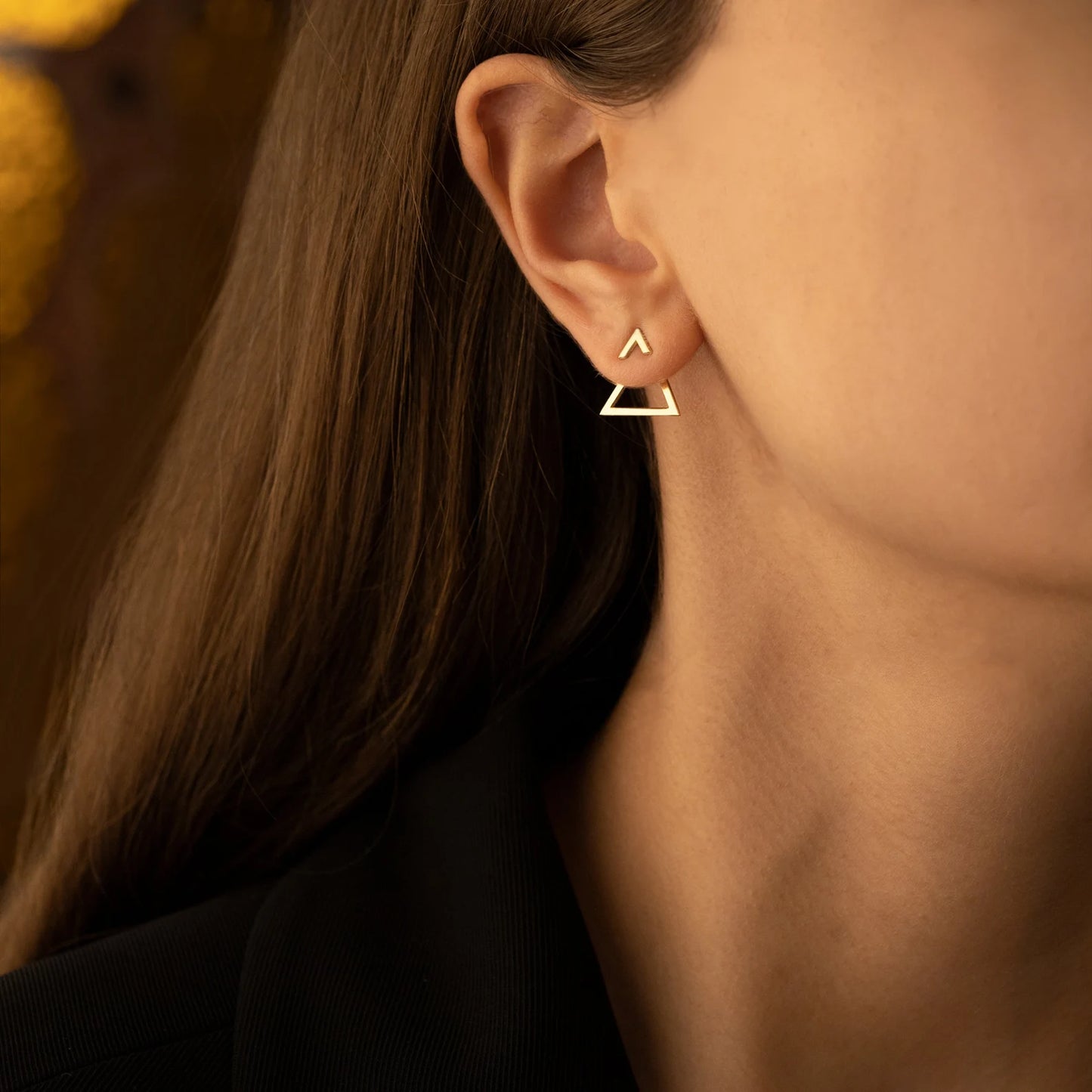 Minimalist Dual Triangle Earrings | Geometric Layered Ear Jacket
