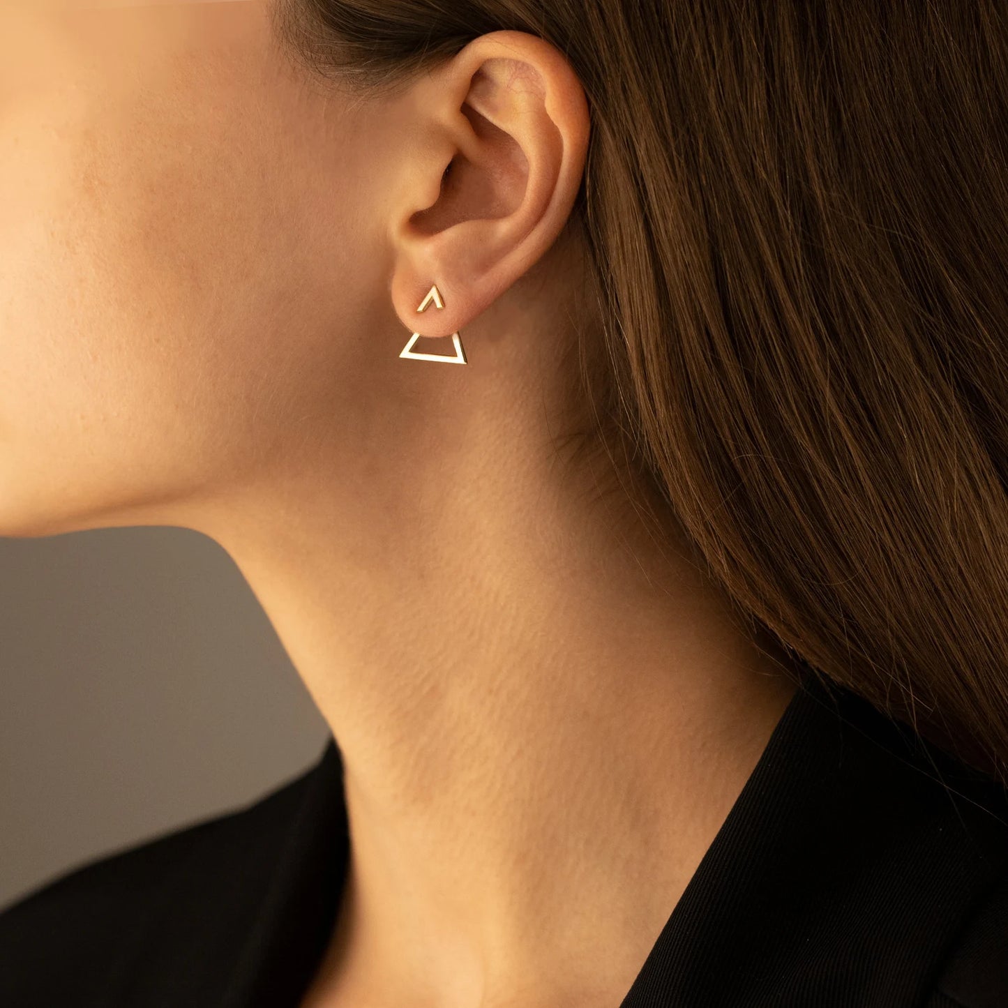 Minimalist Dual Triangle Earrings | Geometric Layered Ear Jacket