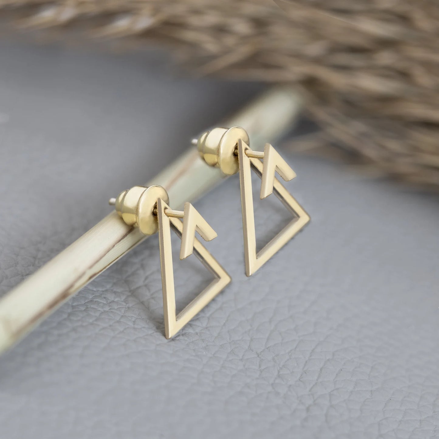 Minimalist Dual Triangle Earrings | Geometric Layered Ear Jacket