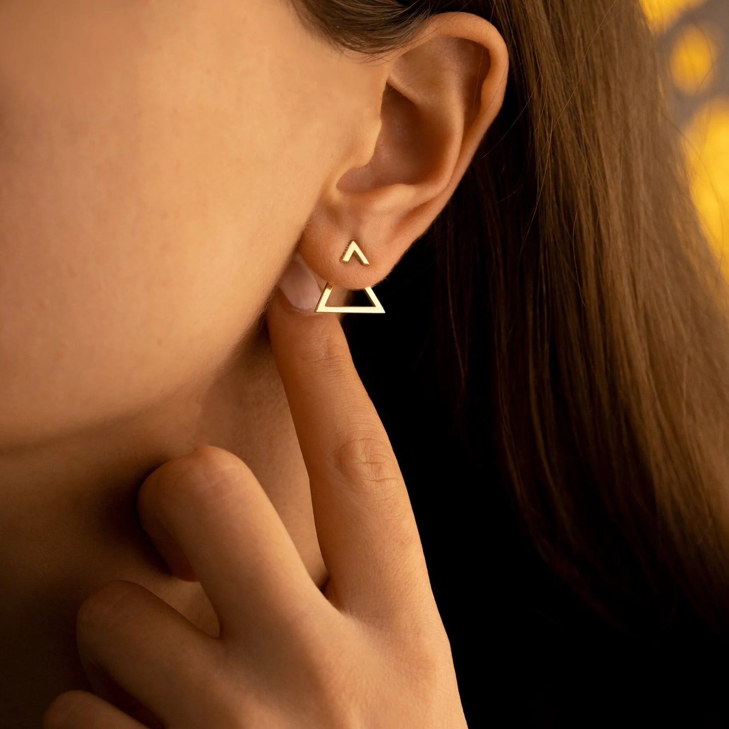 Minimalist Dual Triangle Earrings | Geometric Layered Ear Jacket