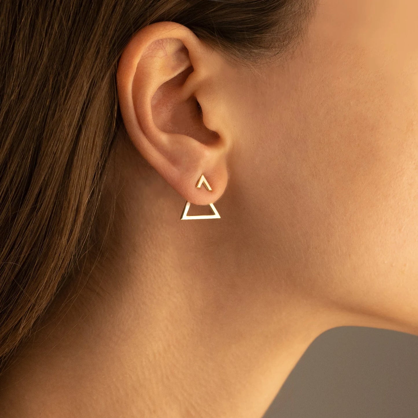 Minimalist Dual Triangle Earrings | Geometric Layered Ear Jacket