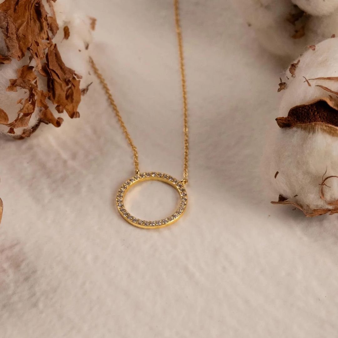 Pave Diamond Ring Pendant Necklace