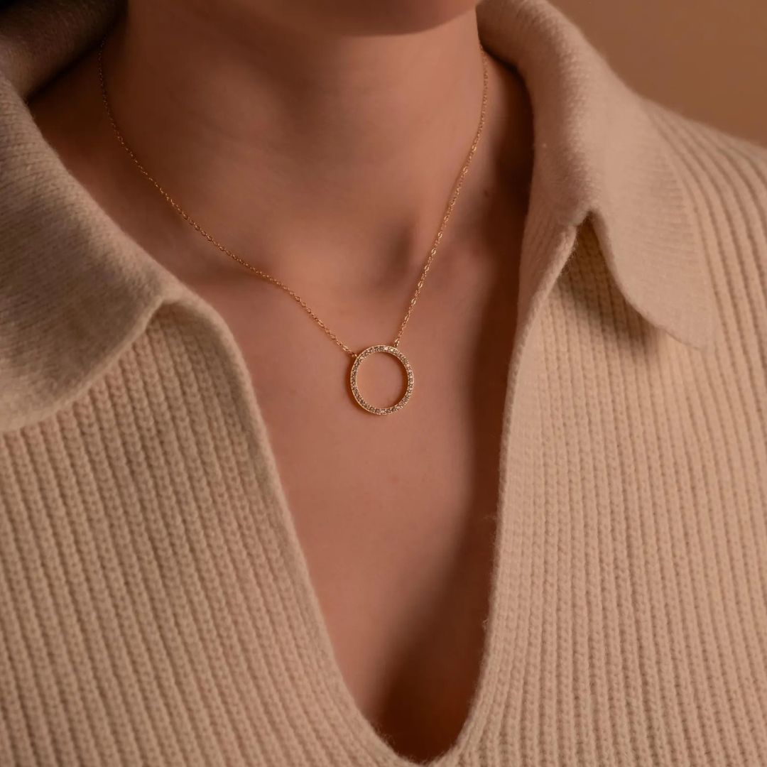Pave Diamond Ring Pendant Necklace