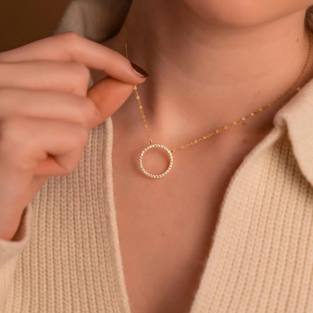 Pave Diamond Ring Pendant Necklace