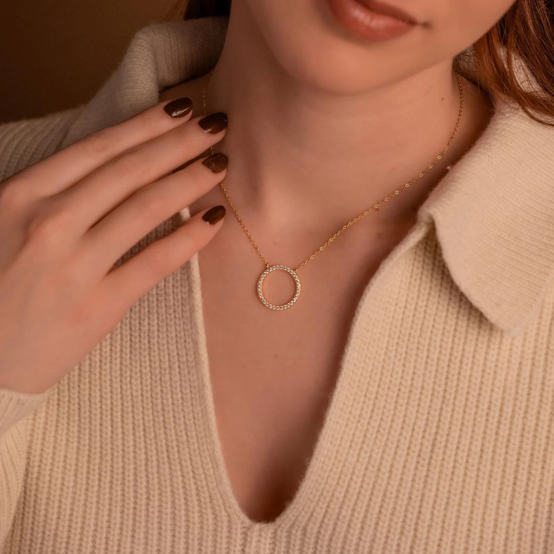 Pave Diamond Ring Pendant Necklace