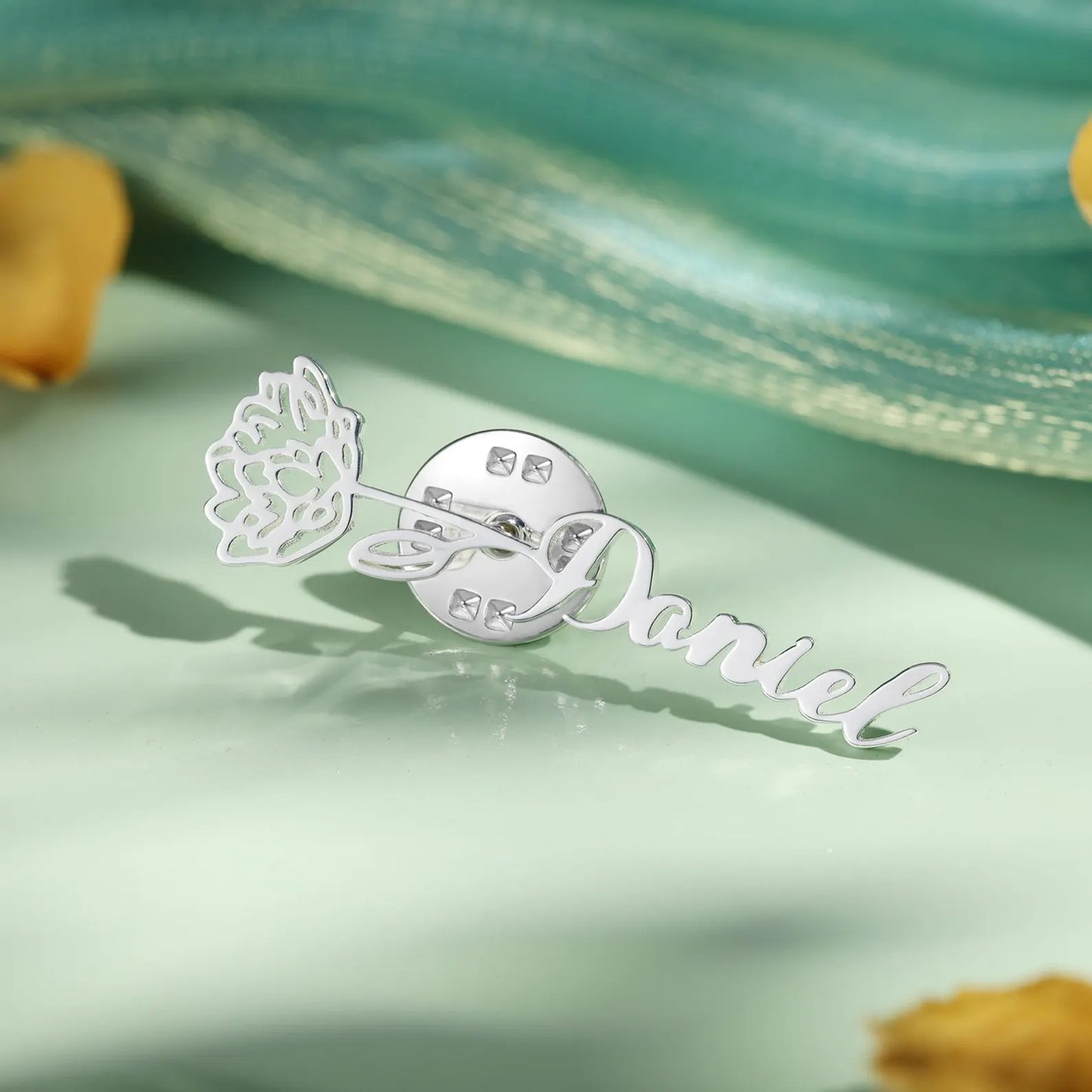 Personalized Birthflower Name Brooch