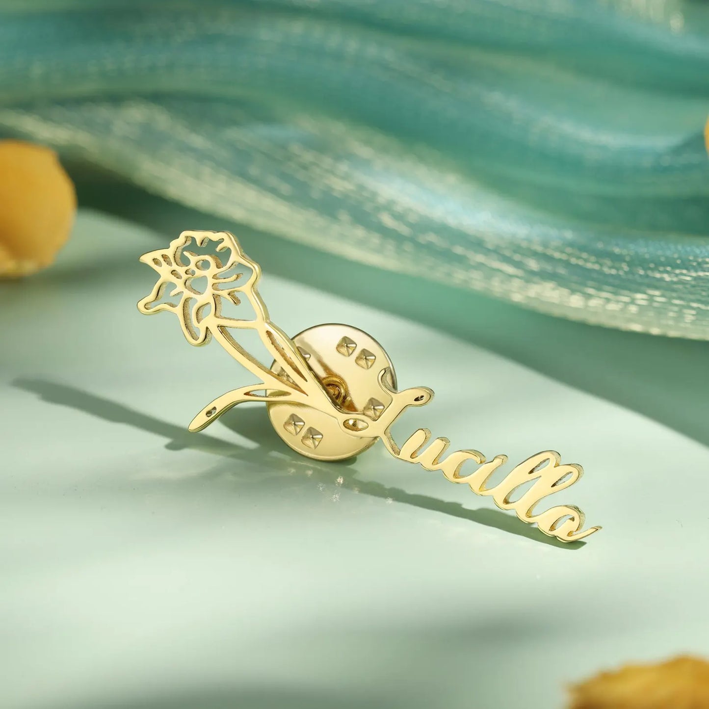 Personalized Birthflower Name Brooch