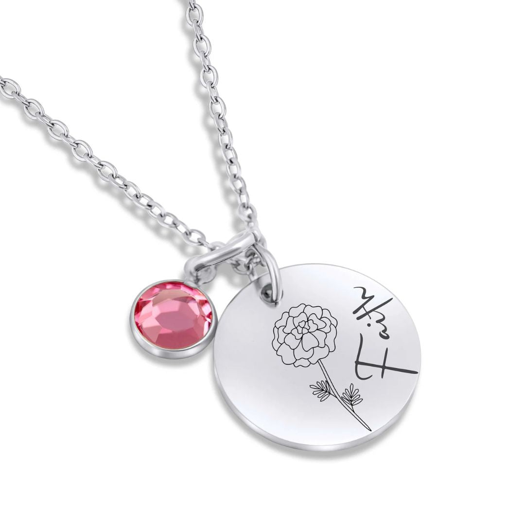 Personalized Birthflower, Birthstone, Necklace For Girls