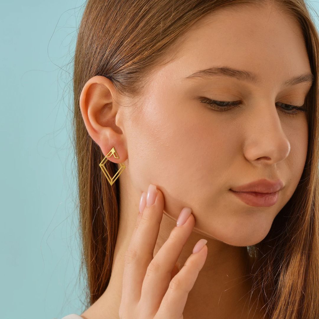 Rhombus Ear Jacket Earring | Minimalist Earring Jacket