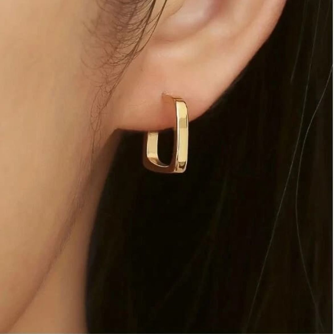 Small Huggie Square Round Hoop Studs