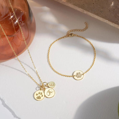 Custom Paw Print with Inital Necklace