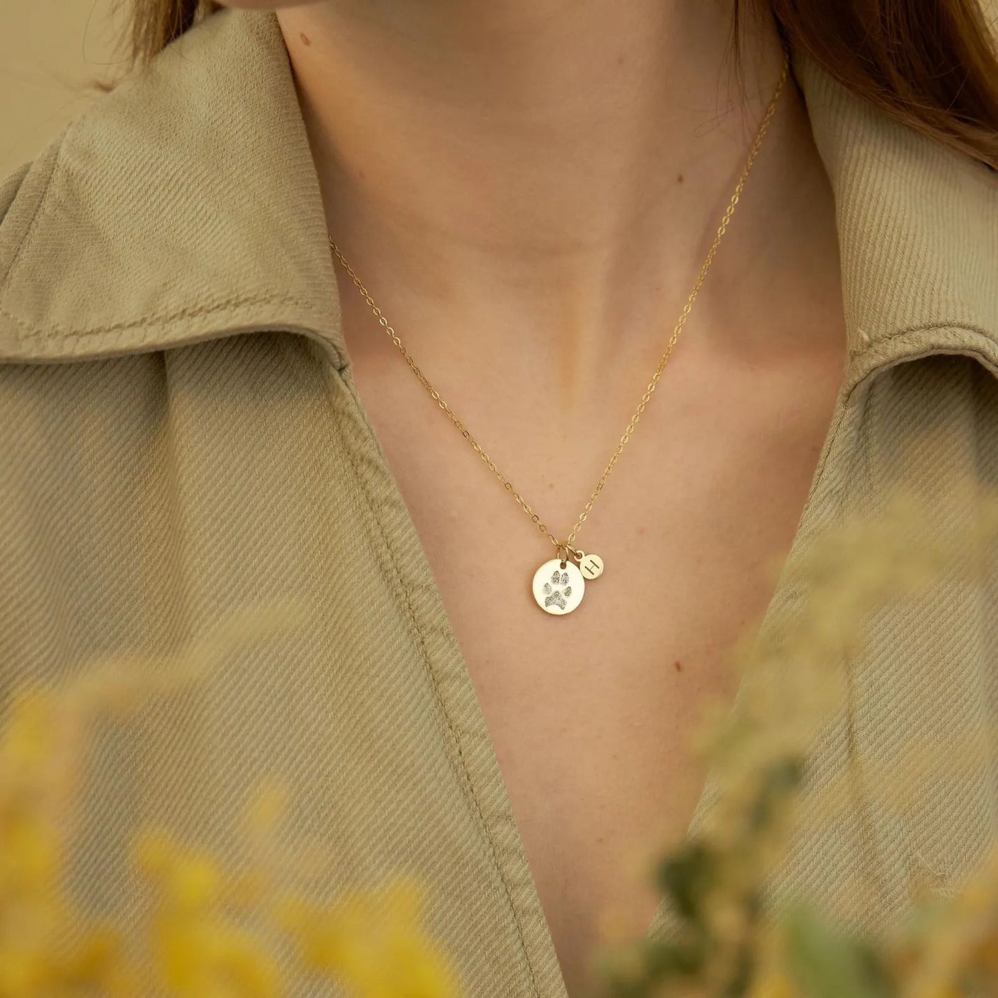 Custom Paw Print with Inital Necklace