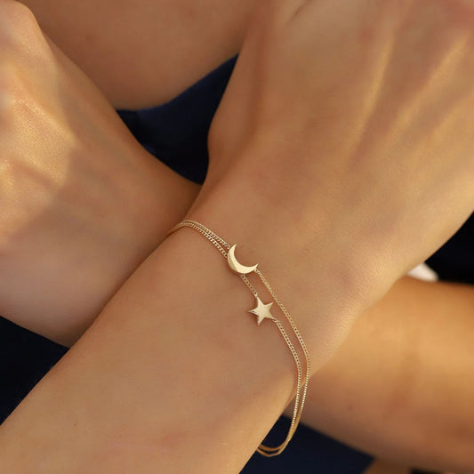 Minimalist Moon And Star Bracelet