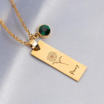 Name Pendant With Birthstone and Birth Flower