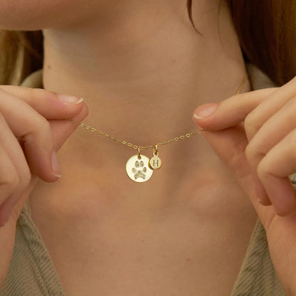 Custom Paw Print with Inital Necklace