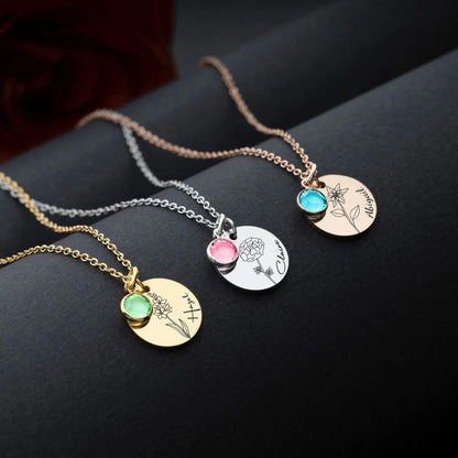 Personalized Birthflower, Birthstone, Necklace For Girls