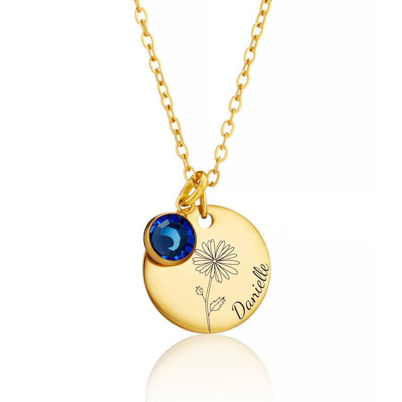 Personalized Birthflower, Birthstone, Necklace For Girls