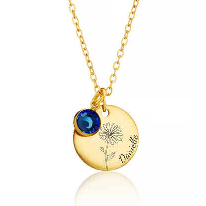 Personalized Birthflower, Birthstone, Necklace For Girls